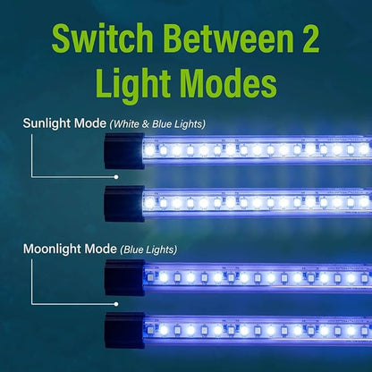 GloFish 10 Inch LED Light Stick 2 Count - White and Blue Aquarium Lights - Tank Sizes Up to 75 Gallons GloFish
