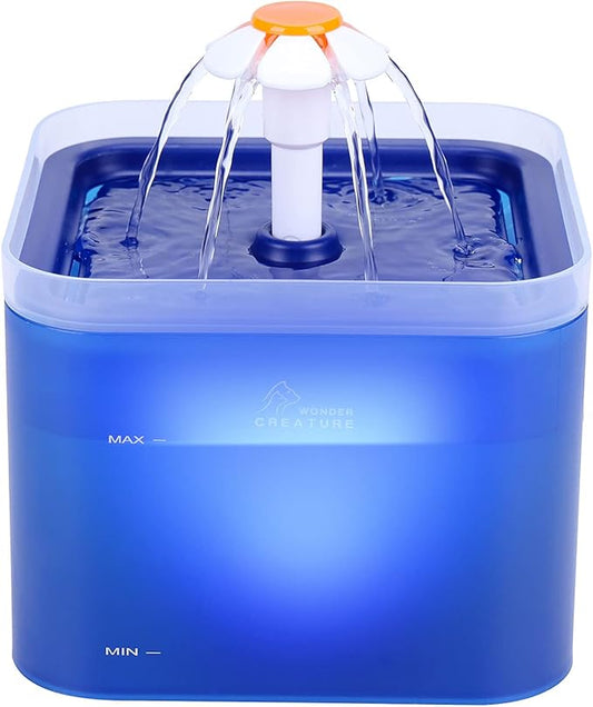 Cat Water Fountain, 67oz/2L Automatic Cat Drinking Fountain, Pet Water Fountain with LED Light and Filter for Cats and Small Dogs (Blue) - PAWPICO