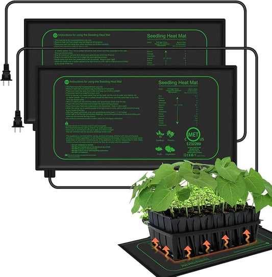 2 Pack Seedling Heat Mat for Seed Starting, 10" x 20.75" 21W Waterproof Heating Pad for Indoor Tray Plants,Safe & Durable Warm Mats for Hydroponics Germination Higoro