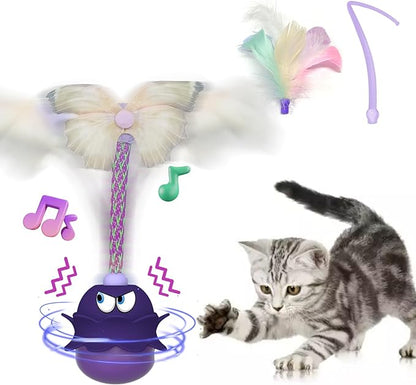 LEWISER Cat Toys Monster, 3in1 Rechargeable Automatic Interactive Cat Toy for Indoor Cats Exercise, Real Feathers, Silicone and Butterfly Tail, LED Lighting, Mice Squeak Chirping, Purple - PAWPICO