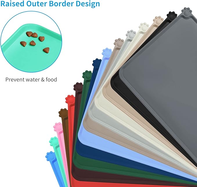 AUDWUD Silicone Waterproof Dog Cat Pet Feeding Mats,Anti Slip Pet Bowl Mats,Pet Feeding Mat,21" x 15" - PAWPICO