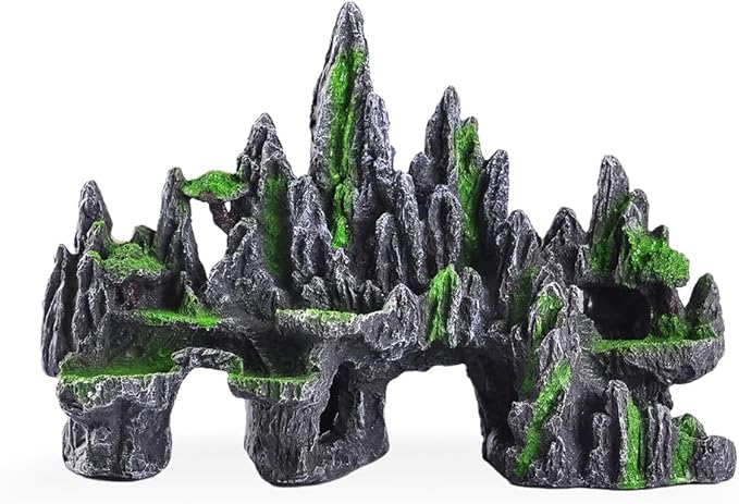 Large Fish Tank Decorations Fish Tank Decor Aquarium Rock Mountain View Aquarium Ornament Tree House Cave Fish Tank Rocks for Large Fish Tank Glofish Tank Decorations - 13 Inches Long GOLOMOZ