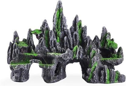 Large Fish Tank Decorations Fish Tank Decor Aquarium Rock Mountain View Aquarium Ornament Tree House Cave Fish Tank Rocks for Large Fish Tank Glofish Tank Decorations - 13 Inches Long GOLOMOZ
