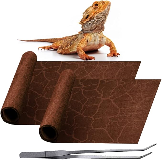 2 Pack Reptile Carpet Desert Reptile Mat & Reversible Substrate, Terrarium Liner Bedding, for Lizard,Chameleon,Gecko,Snake,Ceratophrys with Tweezers Feeding Tong (20 Gallon(30x12in)) REP+BUDDY