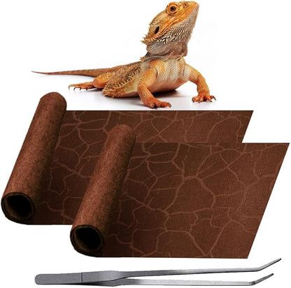 2 Pack Reptile Carpet Desert Reptile Mat & Reversible Substrate, Terrarium Liner Bedding, for Lizard,Chameleon,Gecko,Snake,Ceratophrys with Tweezers Feeding Tong (20 Gallon(30x12in)) REP+BUDDY