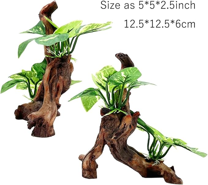 Smoothedo-Pets Fish Tank Decor Aquarium Decorations 5inch Mini Tree Ornaments Betta Silk Leaf pad Hammock Artifical Driftwood Cave Goldfish Bowl Accessories (Type-F) EnvironmentFriendlyArtificialPlasticPlantAquariumDecoration