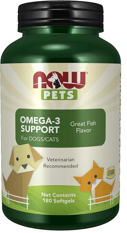 NOW Foods Pet Health, Omega 3 Supplement, Formulated for Cats & Dogs, NASC Certified, 180 Softgels NOW