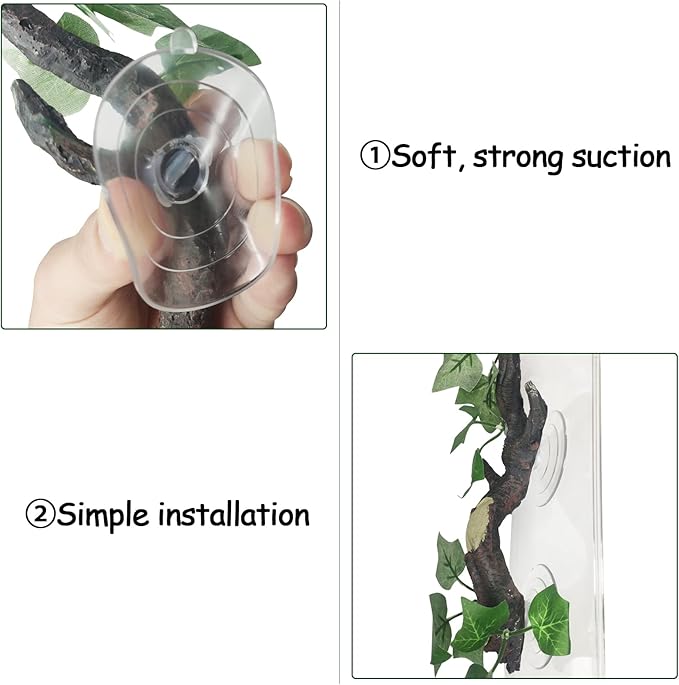 Fhiny 2 PCS Reptile Corner Branch, Resin Climb Tree Branch Decor with Leaves Tank Accessories Terrarium Plant Ornament with Suction Cup for Snake Lizard Bearded Dragons Gecko Climbing Fhiny