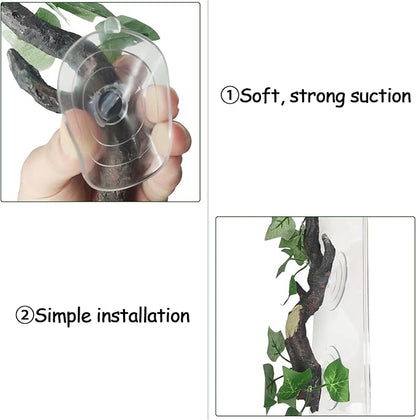 Fhiny 2 PCS Reptile Corner Branch, Resin Climb Tree Branch Decor with Leaves Tank Accessories Terrarium Plant Ornament with Suction Cup for Snake Lizard Bearded Dragons Gecko Climbing Fhiny