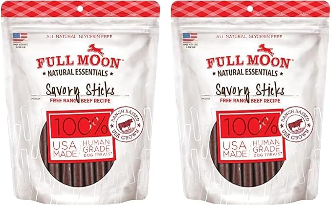 Full Moon All Natural Human Grade Dog Treats, Essential Beef Savory Sticks, 14 Ounce (Pack of 2) - PAWPICO