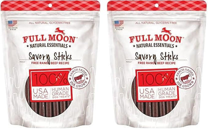 Full Moon All Natural Human Grade Dog Treats, Essential Beef Savory Sticks, 22 Ounce, 1.375 Pound (Pack of 2) - PAWPICO