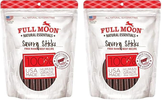 Full Moon All Natural Human Grade Dog Treats, Essential Beef Savory Sticks, 22 Ounce, 1.375 Pound (Pack of 2) - PAWPICO