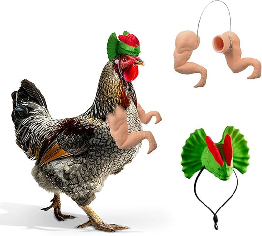 Chicken arms, Hats for Chickens, Latex Dinosaur Arms and Dinosaur Hat Set - Perfect for Chickens, Lizards, and Small Pets, for Halloween, Parties, and Photos(Dinosaur Hat + Dinosaur Chicken Arms) Enrichoice