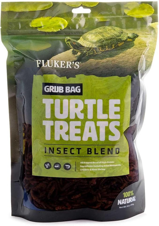 Fluker's Grub Bag Turtle Treats, Insect Blend, High Protein Freeze Dried River Shrimp, Crickets, and Mealworms, For Aquatic Turtles, Amphibians, and Reptiles, 6 oz Flukers