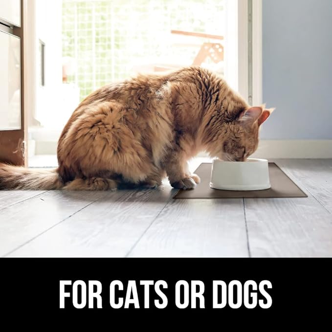 Gorilla Grip 100% Waterproof Raised Edge BPA Free Silicone Pet Feeding Mat, Dog Cat Food Mats Contain Spills Protects Floors, Placemats for Cats and Dogs Water Bowl, Pets Accessories 23x15 Beige - PAWPICO