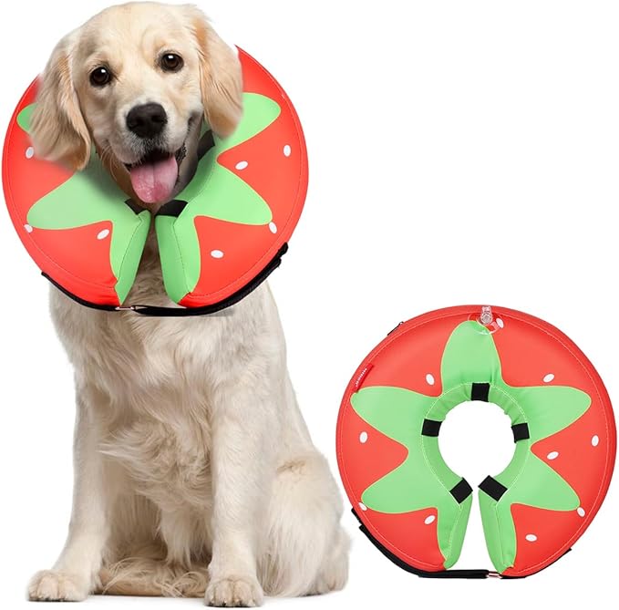 Dog Cone Collar for Small Medium Large Dogs for After Surgery, Pet Inflatable Neck Donut Collar Soft Protective Recovery Cone for Dogs and Cats-Alternative E Collar Does Not Block Vision-Strawberry,L MIDOG