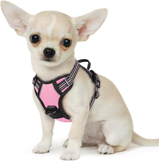 Eagloo Small Dog Harness No Pull, Service Vest with Reflective Strips and Control Handle, Adjustable and Comfortable for Easy Walking, No Choke Pet Harness with 2 Metal Rings, Pink, XS GoExplorewithEagloo