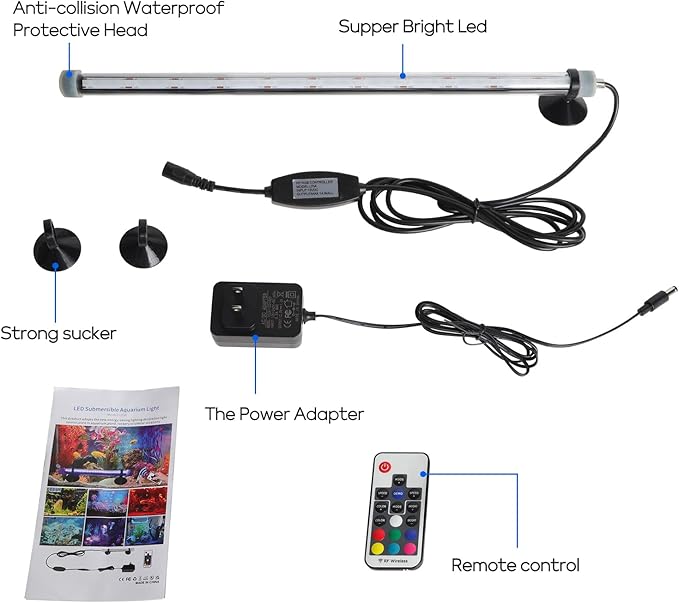 Submersible Fish Tank Aquarium Light: Bright Aquarium Lighting Full Spectrum - Adjustable Brightness Colors Change Underwater Led Strips with Remote and Suction Cups for Aquarium Fish Tank(11.8 Inch) SZMINILED
