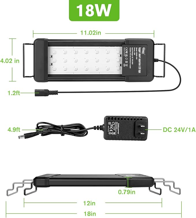 hygger 18W Smart Aquarium Light, Bluetooth LED Light with App Control, Full Spectrum Fish Tank Light with 24/7 Lighting Cycle, 5 Modes, Adjustable Timer, for 12"-18" Freshwater Planted Tank hygger