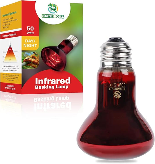 Reptile Heat Lamp,50W Red Basking Spot Lamp Bulb for Chickens Amphibians, Infrared Heat Emitter Light for Coop REPTIHOME
