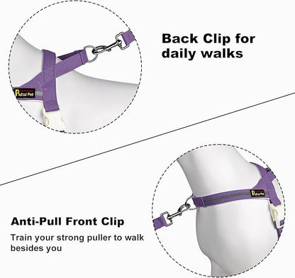 Plutus Pet Cotton Dog Harness and Leash Set, Reflective and Soft Padded, Quick Fit Vest Harness, for Small, Medium and Large Dogs, Medium Purple, L - PAWPICO
