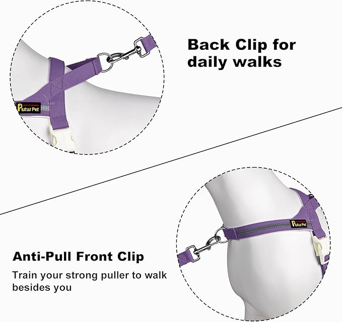 Plutus Pet Cotton Dog Harness and Leash Set, Reflective and Soft Padded, Quick Fit Vest Harness, for Small, Medium and Large Dogs, Medium Purple, M - PAWPICO