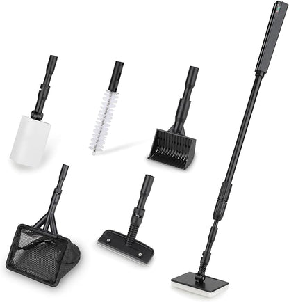 hygger 6-in-1 Aquarium Cleaning Tools, Multipurpose Fish Tank Cleaning Kit for 20-160 Gallon Tank with Telescopic Long Handle,6 Clean Heads hygger