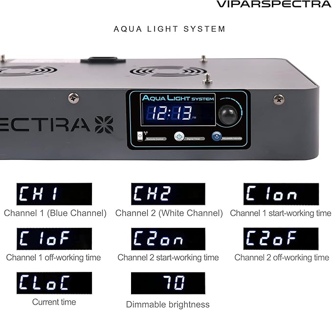 VIPARSPECTRA 165W LED Aquarium Light Dimmable Full Spectrum LED Reef Lights for Coral Saltwater Fish Tank, Remote/Timer Control, Programmable Auto On/Off, Blue/White Dual Channel Brightness 0-100% VIPARSPECTRA
