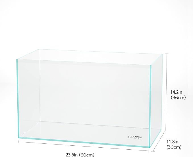 LANDEN 60P 16 Gallon Rimless Low Iron Aquarium Tank, 23.6" W × 11.8" D × 14.2" H (60cm x 30cm x 36cm) 6mm Thickness with Nano Foam Leveling Mat Landen