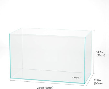LANDEN 60P 16 Gallon Rimless Low Iron Aquarium Tank, 23.6" W × 11.8" D × 14.2" H (60cm x 30cm x 36cm) 6mm Thickness with Nano Foam Leveling Mat Landen