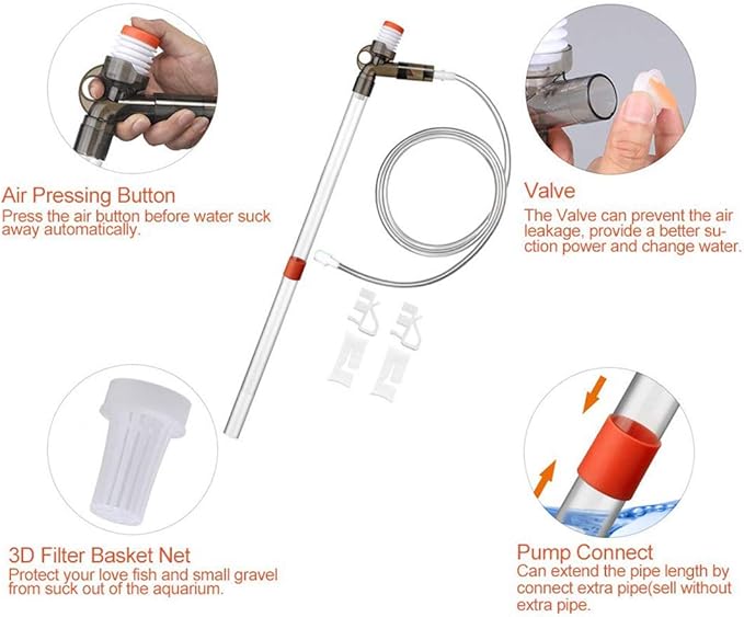 Aquarium Gravel Cleaner Fish Tank Kit Long Nozzle Water Changer for Water Changing and Filter Gravel Cleaning with Air-Pressing Button and Adjustable Water Flow Controller- BPA Free SSRIVER