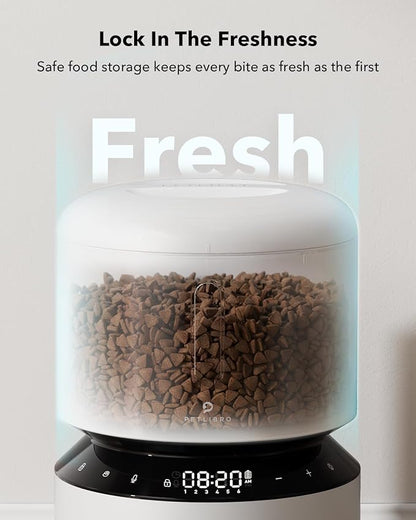 PETLIBRO Automatic Cat Feeder, Automatic Cat Food Dispenser with Freshness Preservation, 3L Timed Cat Feeders for Dry Food, Up to 50 Portions 6 Meals Per Day, Granary Pet Feeder for Cats, White - PAWPICO