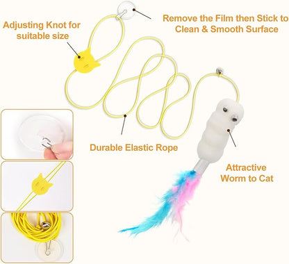 6 PCS Interactive Cat Feather Toys, Indoor Hanging Retractable Cat Toy, Self Play Toys Make Fun Excecise - PAWPICO