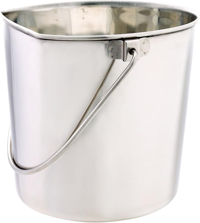 ProSelect Stainless Steel Flat Sided Pails — Durable Pails for Fences, Cages, Crates, or Kennels - 9¾", 9-Quart PetEdge