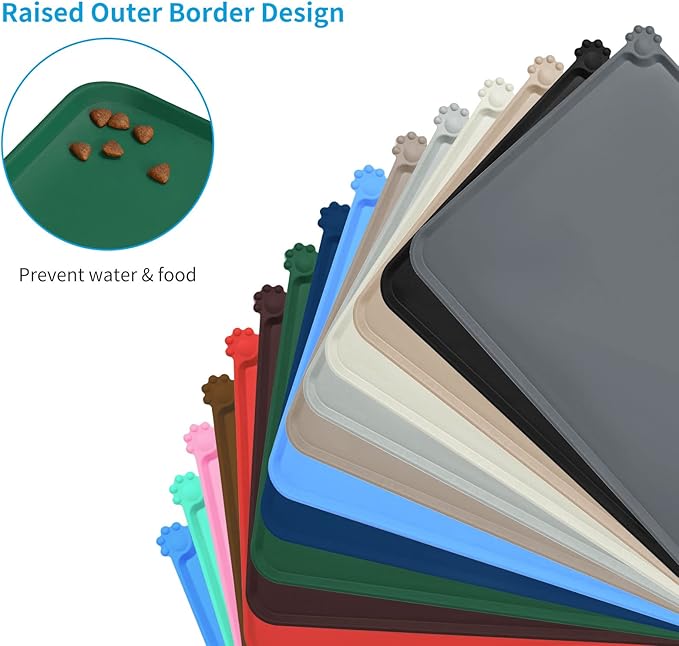 AUDWUD Silicone Waterproof Dog Cat Pet Feeding Mats,Anti Slip Pet Bowl Mats,Pet Feeding Mat, 24" x 16" - PAWPICO