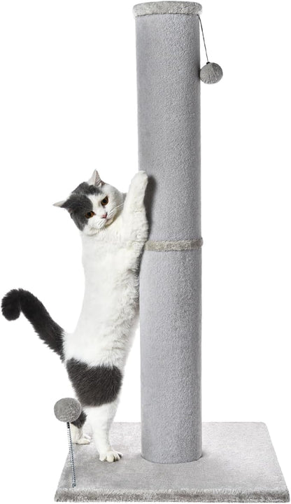 Cat Craft Cat Scratching Post Carpet Scratching Post 40" for Indoor Cats, Tall Cat Scratch Post, Carpet Cat Scratcher with Replaceable Toys, Sturdy Base, Large, Light Gray - PAWPICO