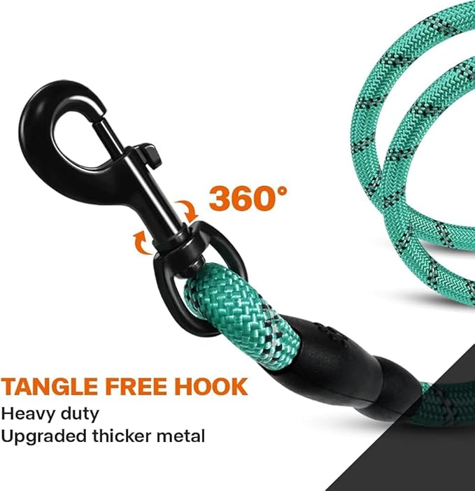 Taglory Rope Dog Leash 6 FT with Comfortable Padded Handle, Highly Reflective Threads Leash for Medium Large Dogs, 1/2 inch, Turquoise Taglory