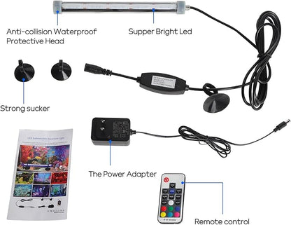 Submersible Aquarium Light for Fish Tank: Full Spectrum Underwater Fish Tank Light with COB Led Light Strips - Adjustable Brightness 8 Colors Led Light with Remote and Suction for Aquarium (7.8 Inch) SZMINILED
