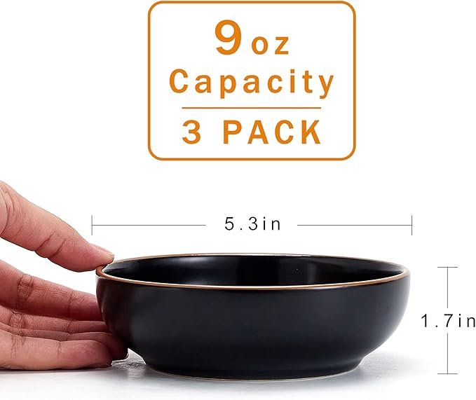 Ceramic Cat Bowls, Howise Pet Bowl Cat Dishes for Food and Water, 5.3 In Puppy Food Bowl 3 Pack Cat Food Bowl Set, Matte Black Finish - PAWPICO