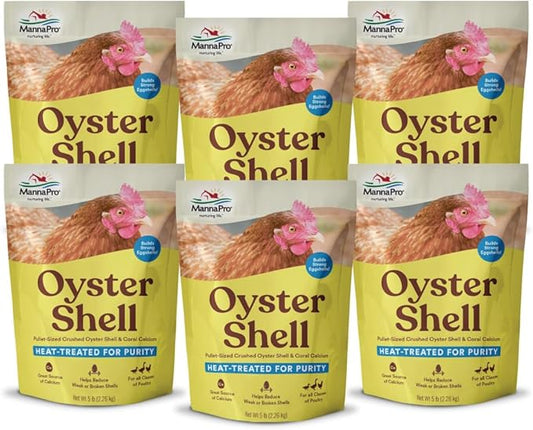 Manna Pro Crushed Oyster Shell for Laying Hens - Laying Chicken Oyster Shell - 6-Pack of 5lbs MannaPro