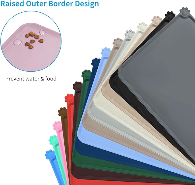 AUDWUD Silicone Waterproof Dog Cat Pet Feeding Mats,Anti Slip Pet Bowl Mats,Pet Feeding Mat,21" x 15" - PAWPICO