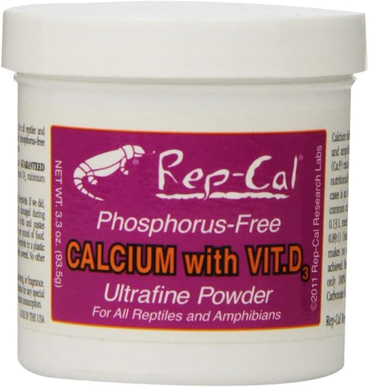 Rep Cal Calcium Vitamin D3 Ultrafine Powder Reptiles Amphibians 3.3-Oz - 3 Pack Rep-Cal