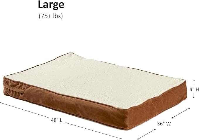 Happy Hounds Oscar Rectangle Orthopedic Foam Sherpa Dog Bed, Large (48 x 36 in.), Mocha - PAWPICO