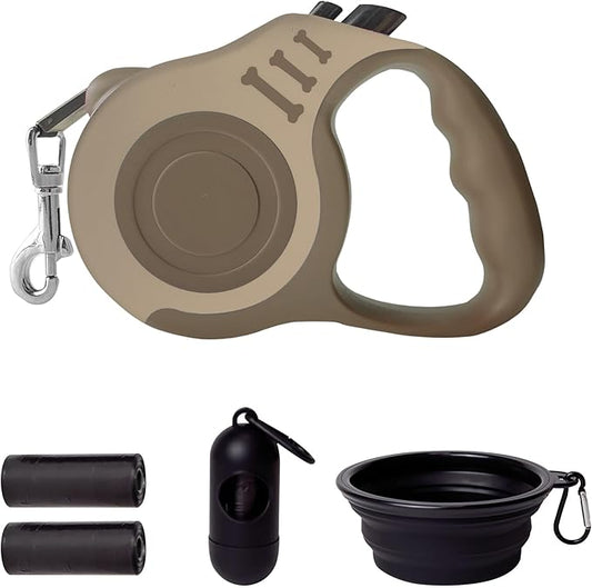Retractable Dog Leash Automatic Telescopic Tractor Dog Tape, Pet Tape 10/16 FT Durable and Convenient, with Folding Bowl, Dispenser, Rubbish Bags, Suitable for Small and Medium Dogs LIEVUIKEN