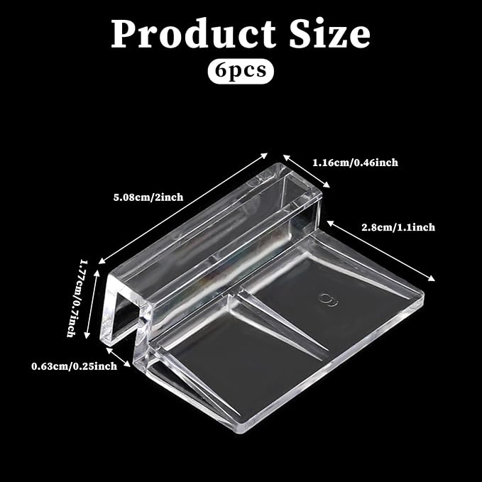 Sliverdew 6 PCS Aquarium Lid Clips, 6mm Clear Acrylic Fish Tank Lid Holder Aquarium Cover Support Clamps for Rimless Aquarium Glass Top, Plastic Fish Tank Cover, Aquarium Hoods Sliverdew
