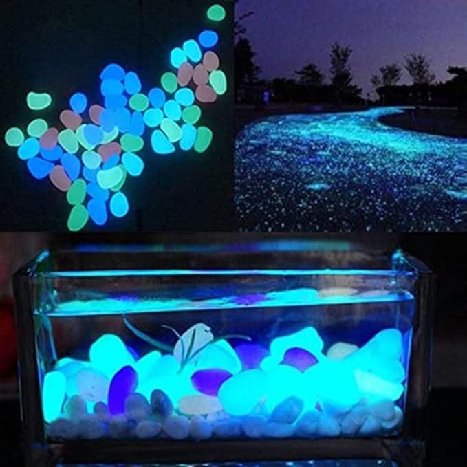Oubest Glow in The Dark Rocks Glow Pebbles Outdoor Bulk Blue Decorations Stones for Garden Fish Tank Aquarium Walkway Plant Pots (500, Blue) Outbest