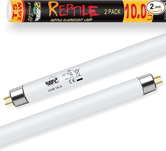 LUCKY HERP 2 Pack T5 UVB 10.0 Reptile Light 24W, UVA UVB Fluorescent Lamp Tube, UVB Lighting Bulb for Turtles, Chameleon, Tortoises, Lizard LUCKYHERP