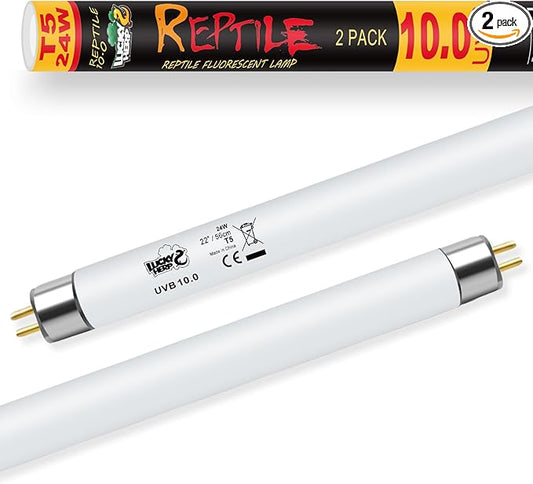 LUCKY HERP 2 Pack T5 UVB 10.0 Reptile Light 24W, UVA UVB Fluorescent Lamp Tube, UVB Lighting Bulb for Turtles, Chameleon, Tortoises, Lizard LUCKYHERP