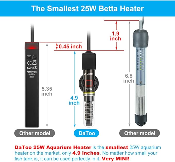 Mini Aquarium Heater 50W Small Fish Tank Heater 50 Watt with Free Thermometer Sticker DaToo