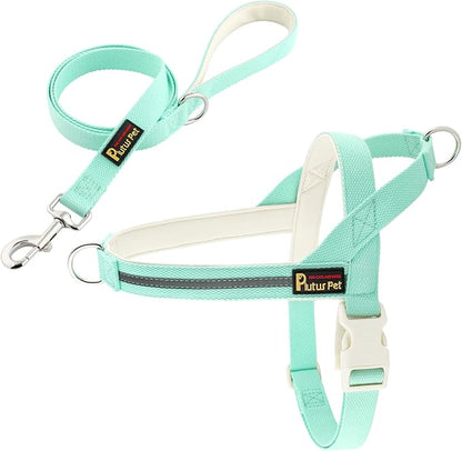 Plutus Pet Cotton Dog Harness and Leash Set, Reflective and Soft Padded, Quick Fit Vest Harness, for Small, Medium and Large Dogs, Light Cyan, XXS PLUTUSPET